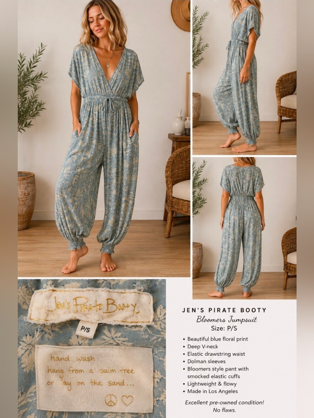 Jen's Pirate Booty Blue Floral Boho Harem Bloomers P/S